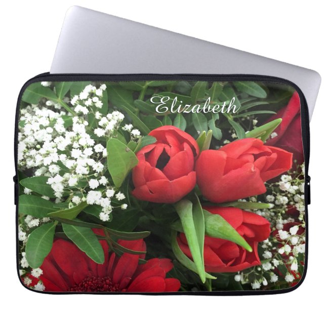 Elegant Red Tulips Personalised Laptop Sleeve (Front)