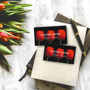  elegant red tulips photo art on bold black  business card