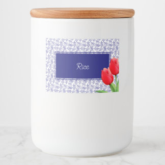 Elegant Red Tulips Spring Floral Blue  Food Label