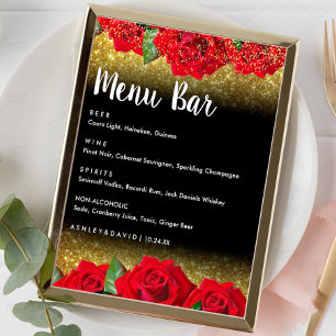 Elegant Red Turkish Roses Wedding Menu bar Sign 