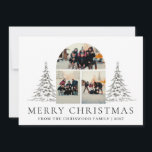 Elegant Red Typography Christmas Arch Multi Photo Holiday Card<br><div class="desc">Celebrate the season with this modern Christmas design featuring a trendy arch-shaped layout for your three favourite family photos and delicate hand-drawn pine trees. Easily personalise the classic red typography with your family name and year for a clean,  sophisticated holiday greeting</div>