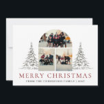 Elegant Red Typography Christmas Arch Multi Photo Holiday Card<br><div class="desc">Celebrate the season with this modern Christmas design featuring a trendy arch-shaped layout for your three favourite family photos and delicate hand-drawn pine trees. Easily personalise the classic red typography with your family name and year for a clean,  sophisticated holiday greeting</div>