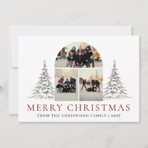 Elegant Red Typography Christmas Arch Multi Photo Holiday Card