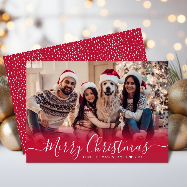 Elegant Red Typography Snowflake 1 Photo Christmas Holiday Card (Creator Uploaded)