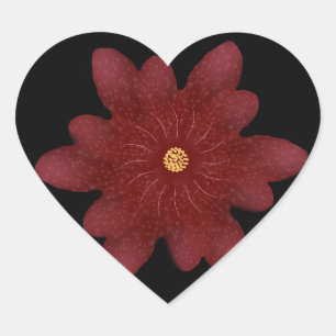 Elegant Red Velvet Flower on Black   Dark Floral A Heart Sticker