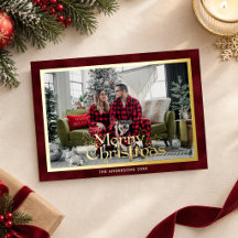 Elegant Red Velvet & Gold Merry Christmas Photo