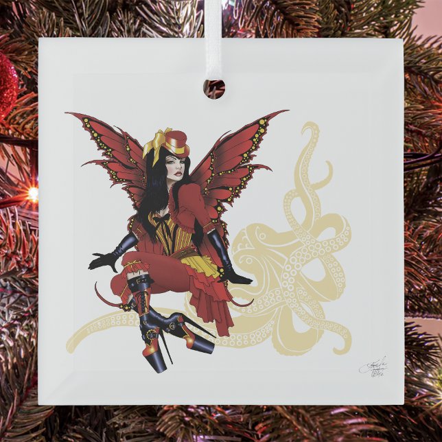 Elegant Red Victorian Steampunk Fairy Octopus Glass Tree Decoration (Creator Uploaded)