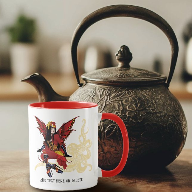 Elegant Red Victorian Steampunk Fairy Octopus Mug (Creator Uploaded)