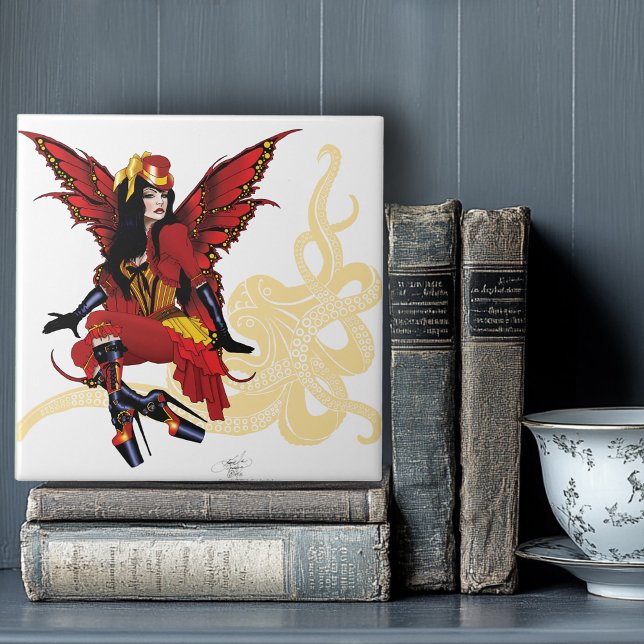 Elegant Red Victorian Steampunk Fairy Octopus Tile (Creator Uploaded)
