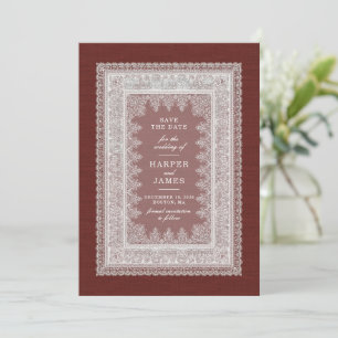 Elegant Red Vintage Lace Save the Date wedding Invitation