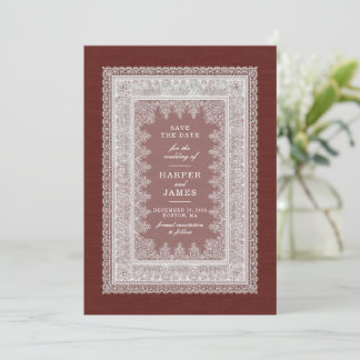 Elegant Red Vintage Lace Save the Date wedding Invitation