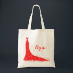 Elegant Red Vintage Lace Wedding Dress Tote Bag<br><div class="desc">Elegant red lace wedding dress. Text- Bride in red.</div>