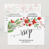 Elegant Red Watercolor Blossoms Wedding RSVP