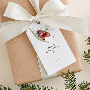Elegant Red Watercolor Botanical Floral Christmas Gift Tags