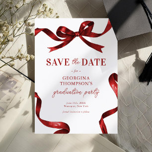 Elegant Red Watercolor Bow Graduation Save The Date