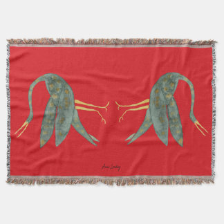 Elegant Red watercolor dancing crane Throw Blanket