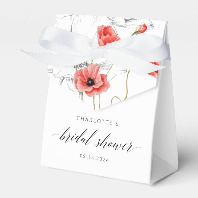 Elegant Red Watercolor Flowers Bridal Shower Favour Box (Front Side)