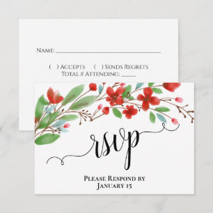 Elegant Red Watercolor Flowers Wedding RSVP Card