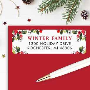 Elegant Red Watercolor Greenery Return Address