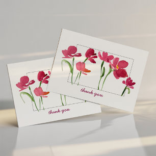 Elegant Red Watercolor Loose Floral Thank You  Card