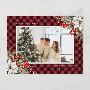 Elegant Red Watercolor Photo Christmas Holiday Postcard