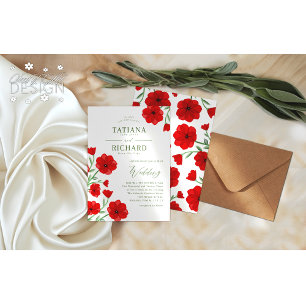 Elegant Red Watercolor Poppy Floral Garden Wedding Invitation