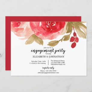 Elegant Red Watercolor Rose Engagement Party Invitation