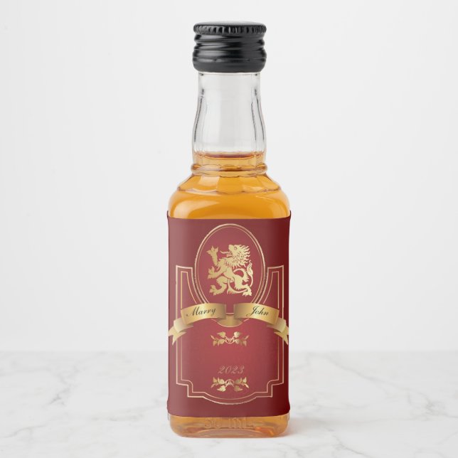 Elegant red wedding liquor bottle label (Front)