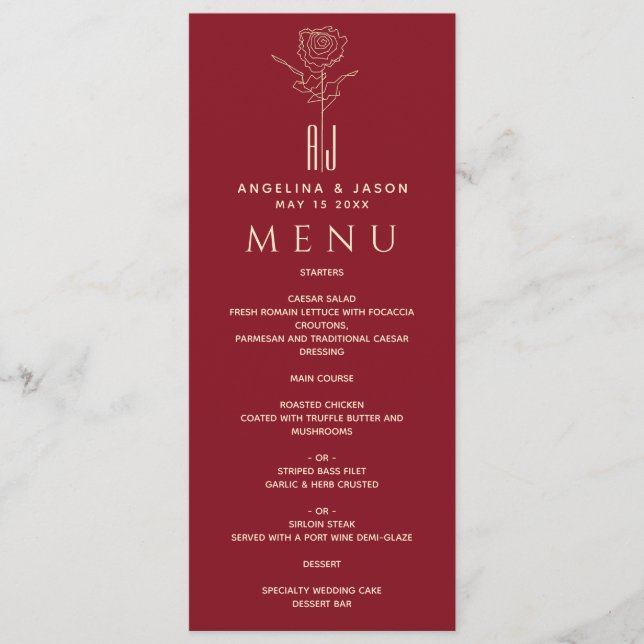 Elegant Red Wedding Menu (Front)