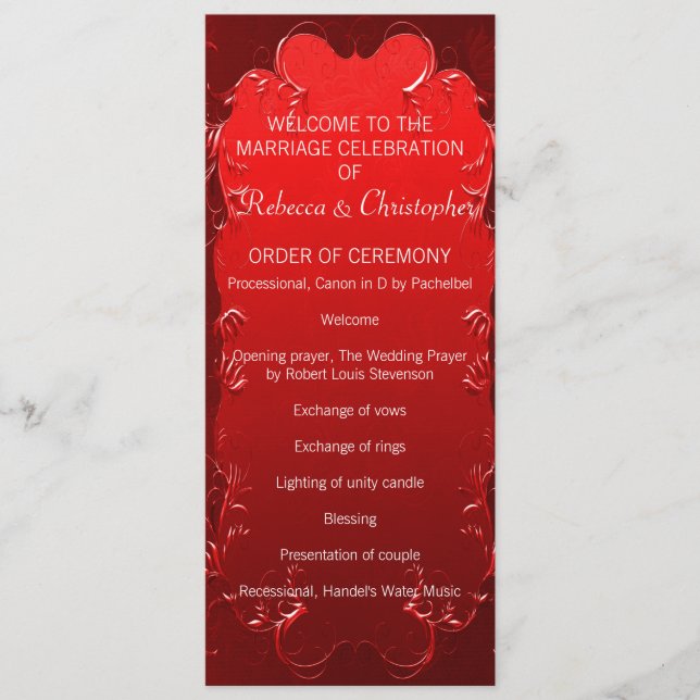 Elegant Red Wedding Program Programme (Front)