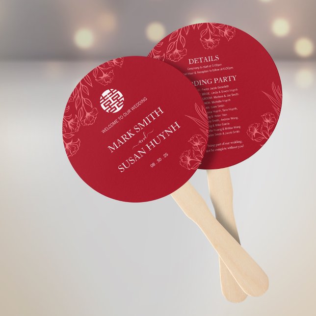 Elegant Red Wedding Program & Timeline Hand Fan (Creator Uploaded)