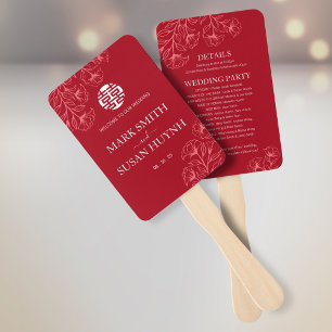 Elegant Red Wedding Program & Timeline Hand Fan