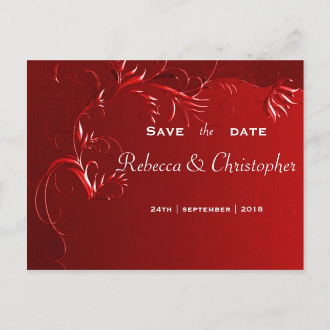 Elegant Red Wedding Save the Date Announcement Postcard (Front)