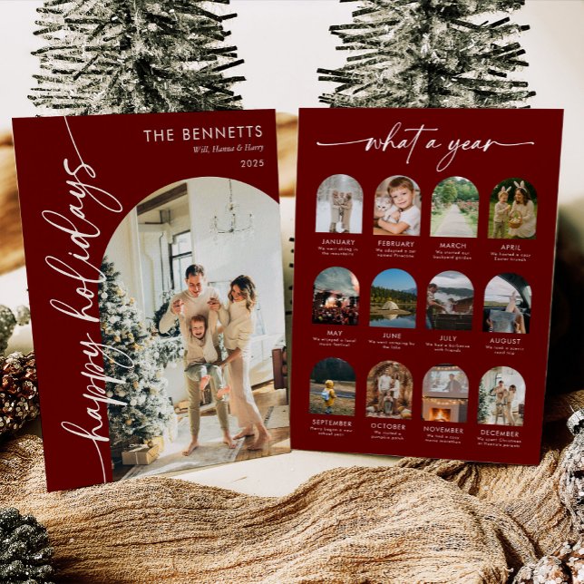 Elegant Red What A Year Happy Holidays Photo Holiday Card (Creator Uploaded)