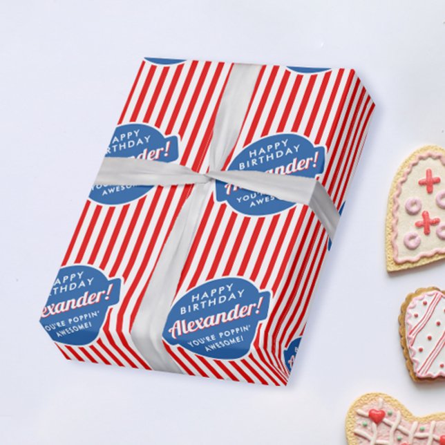Elegant Red White And Blue Popcorn Striped Pattern Wrapping Paper (Creator Uploaded)
