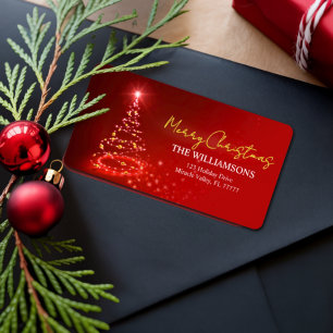 Elegant Red White and Gold Christmas Holiday Name Label