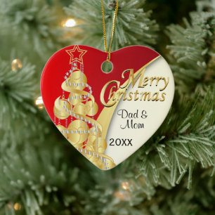 Elegant Red, White and Gold Christmas   Photo Ceramic Tree Decoration