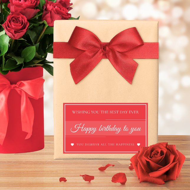  Elegant Red & White Birthday  Rectangular Sticker (Creator Uploaded)