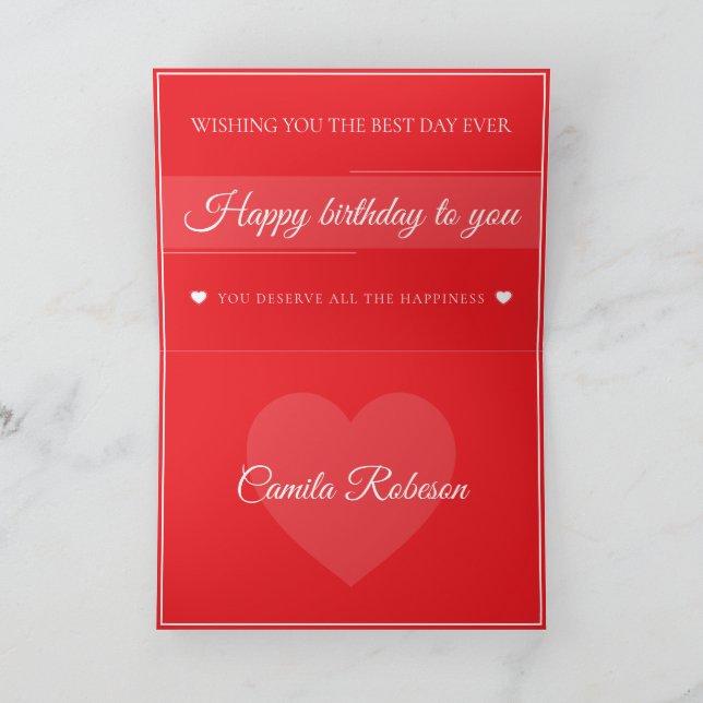 Elegant Red & White Birthday  Thank You Card (Inside)
