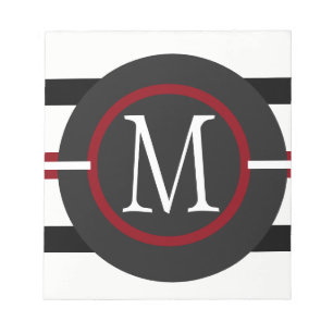 Elegant Red, White & Black Lines With Monogram Notepad
