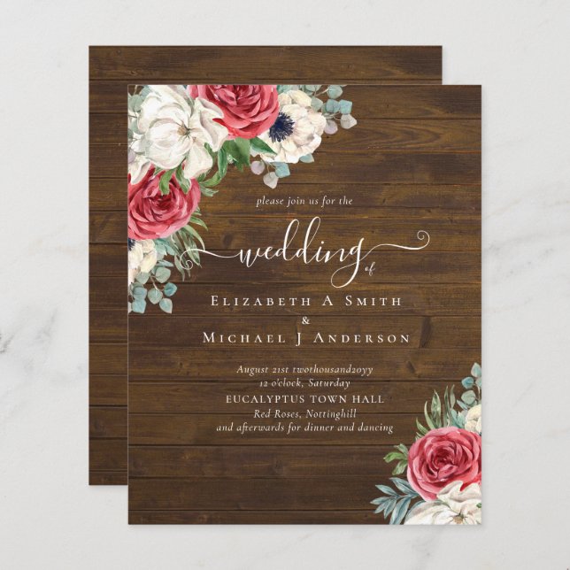 Elegant Red White Blue Floral Wedding Budget (Front/Back)