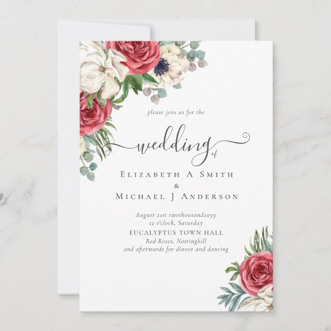 Elegant Red White Blue Floral Wedding Budget (Front)