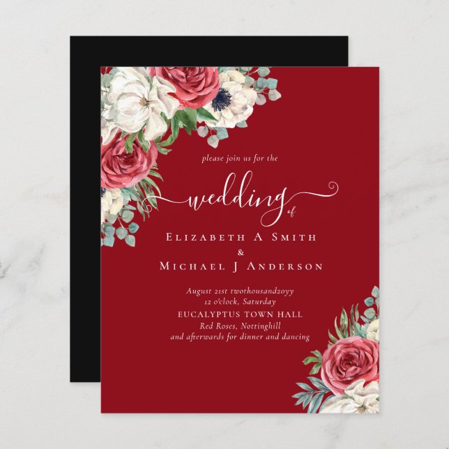 Elegant Red White Blue Floral Wedding Budget (Front/Back)