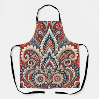 Elegant Red, White & Blue Paisley Floral Pattern Apron