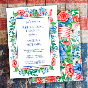 Elegant Red White Blue Wedding Rehearsal Dinner Invitation