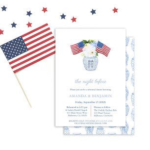 Elegant Red White Blue Wedding Rehearsal Dinner Invitation