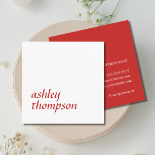 Elegant Red White Bold Beauty Consultant Square Business Card