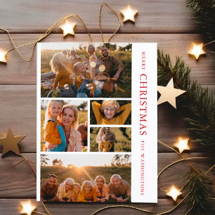 Elegant Red & White Christmas 5 Photo Collage Invi Holiday Postcard