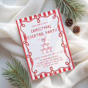 Elegant Red & White Christmas Cocktail Party Invitation