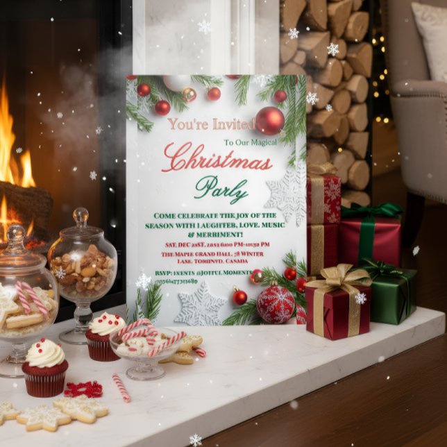 Elegant Red & White Christmas Party Invitation (Creator Uploaded)